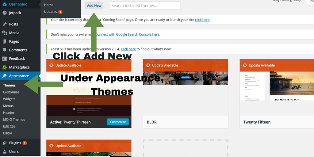 Screenshot 4 - setting up WordPress general settings - add new theme