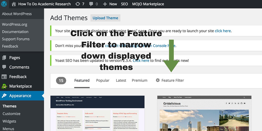 Screenshot 5 - setting up WordPress general settings - feature filter
